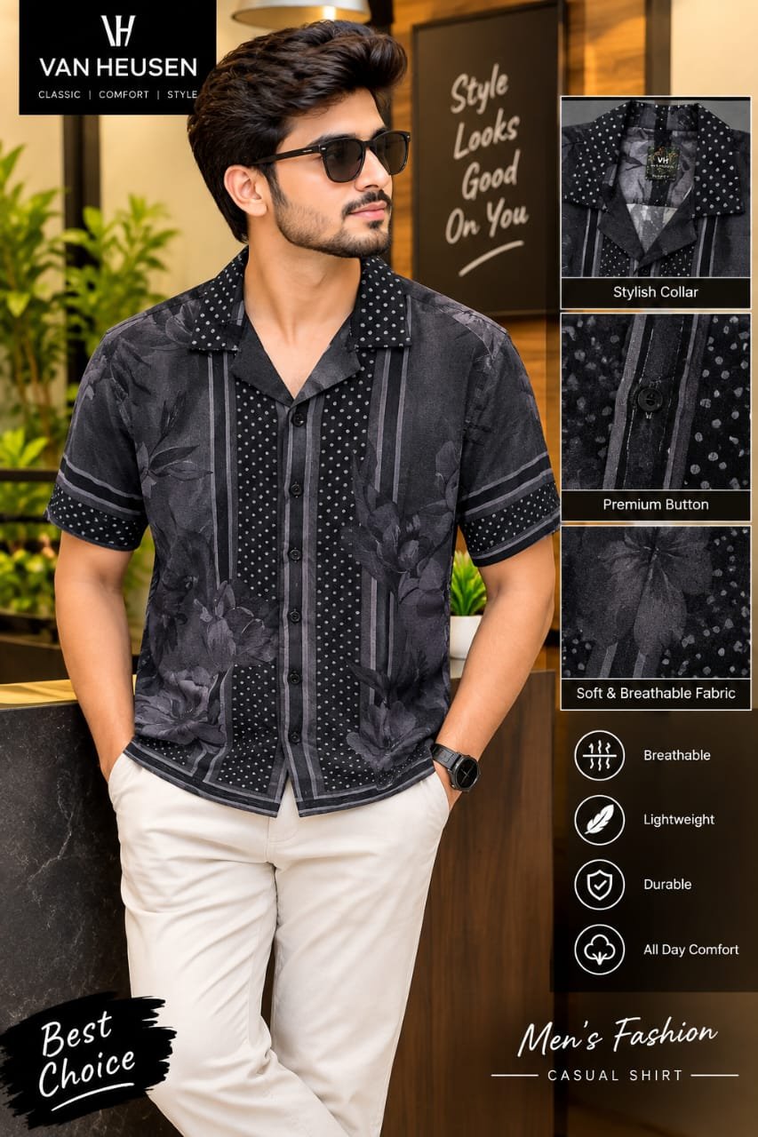 Van Heusen Men Grey Floral Printed Half Sleeves Party Shirt