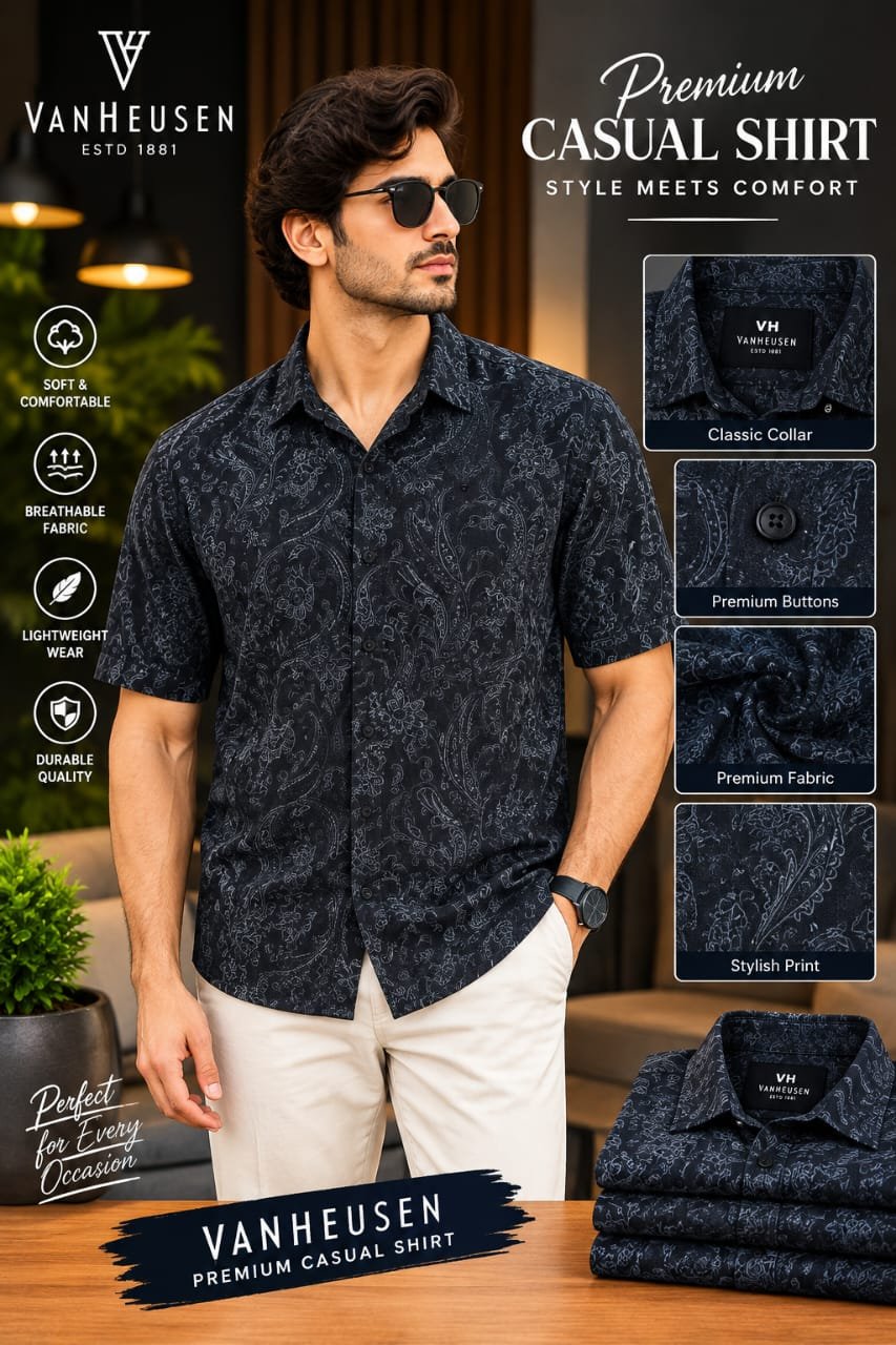 VAN HEUSEN BLACK COTTON SLIM FIT PARTY SHIRT