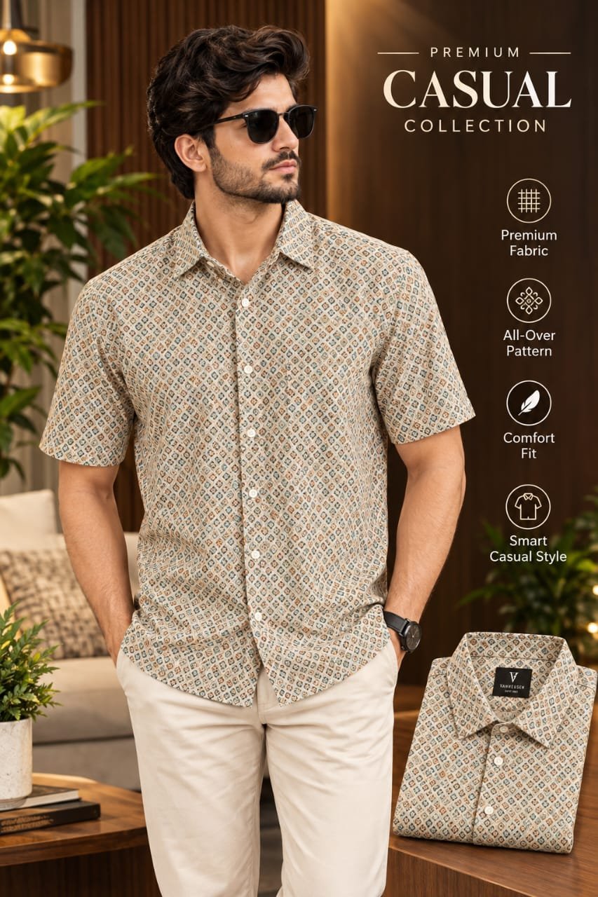 Van Heusen Men Multi Print Half Sleeves Party Shirt