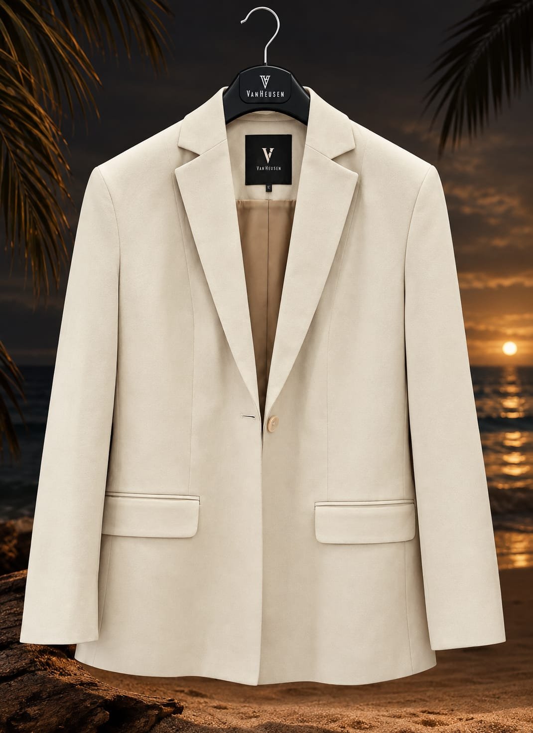 Women Solid Single Breasted Formal Blazer (Beige)