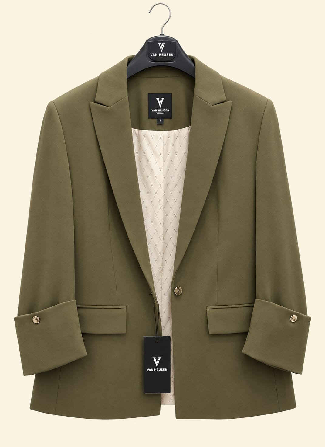 Women Solid Single Breasted Formal Blazer (Oliv Green)