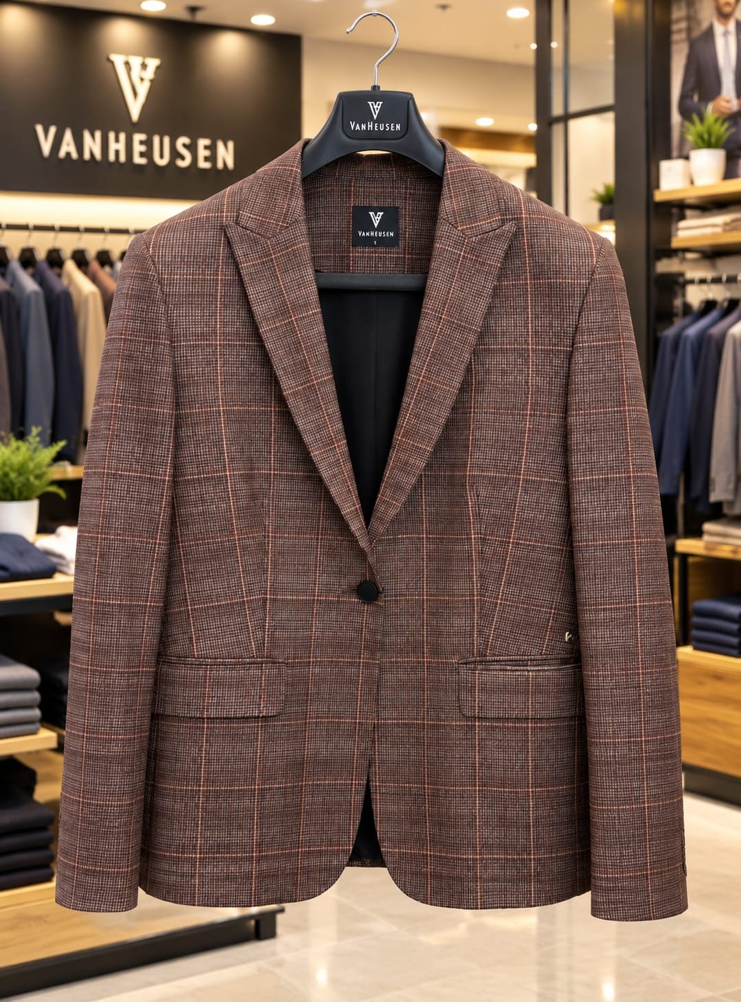 WOMEN BROWN CHECKED SINGLE BLAZER