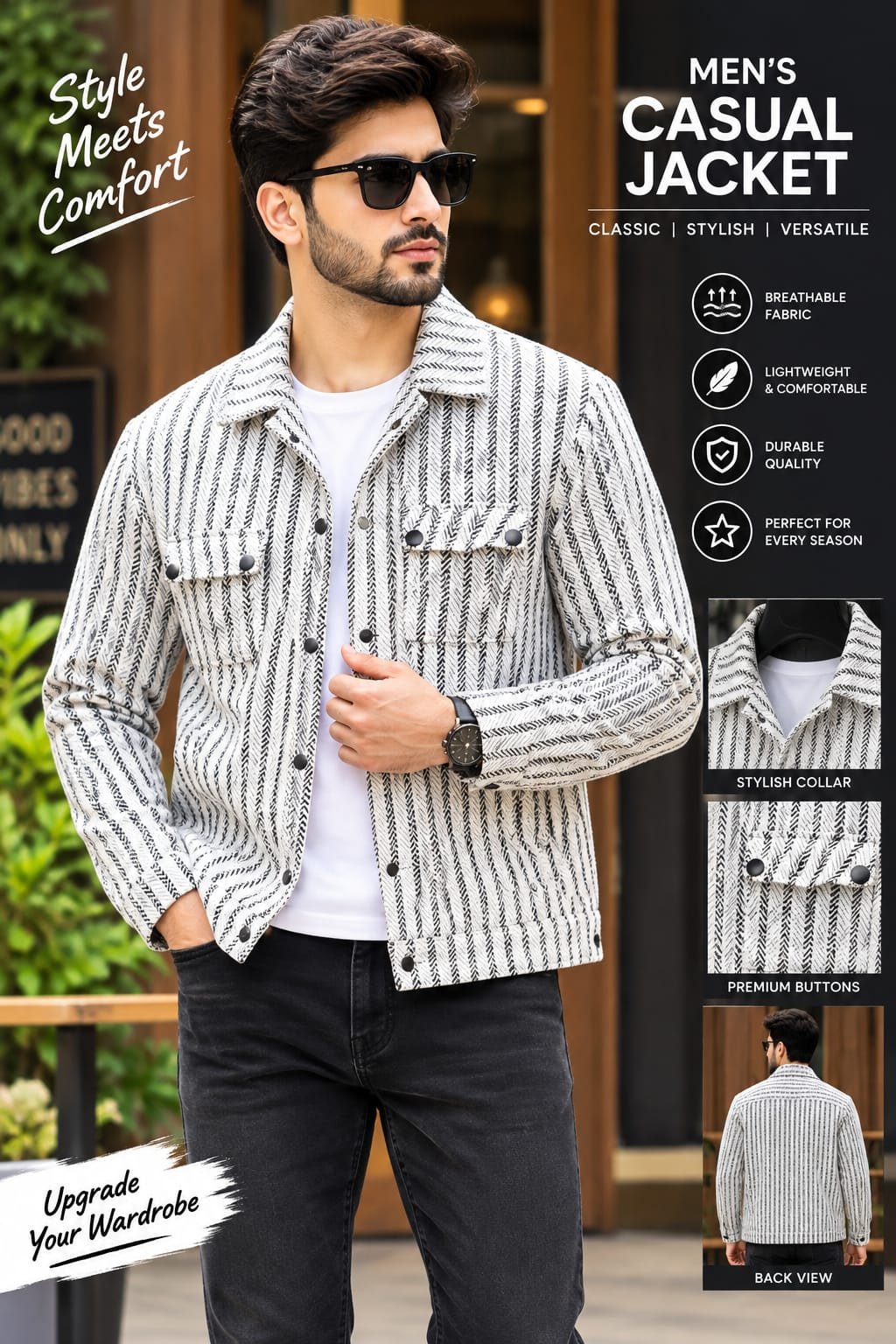 BRAND LONDONBERRY MENS SHACKET BLAZER BLACK AND WHITE WITH POCKET