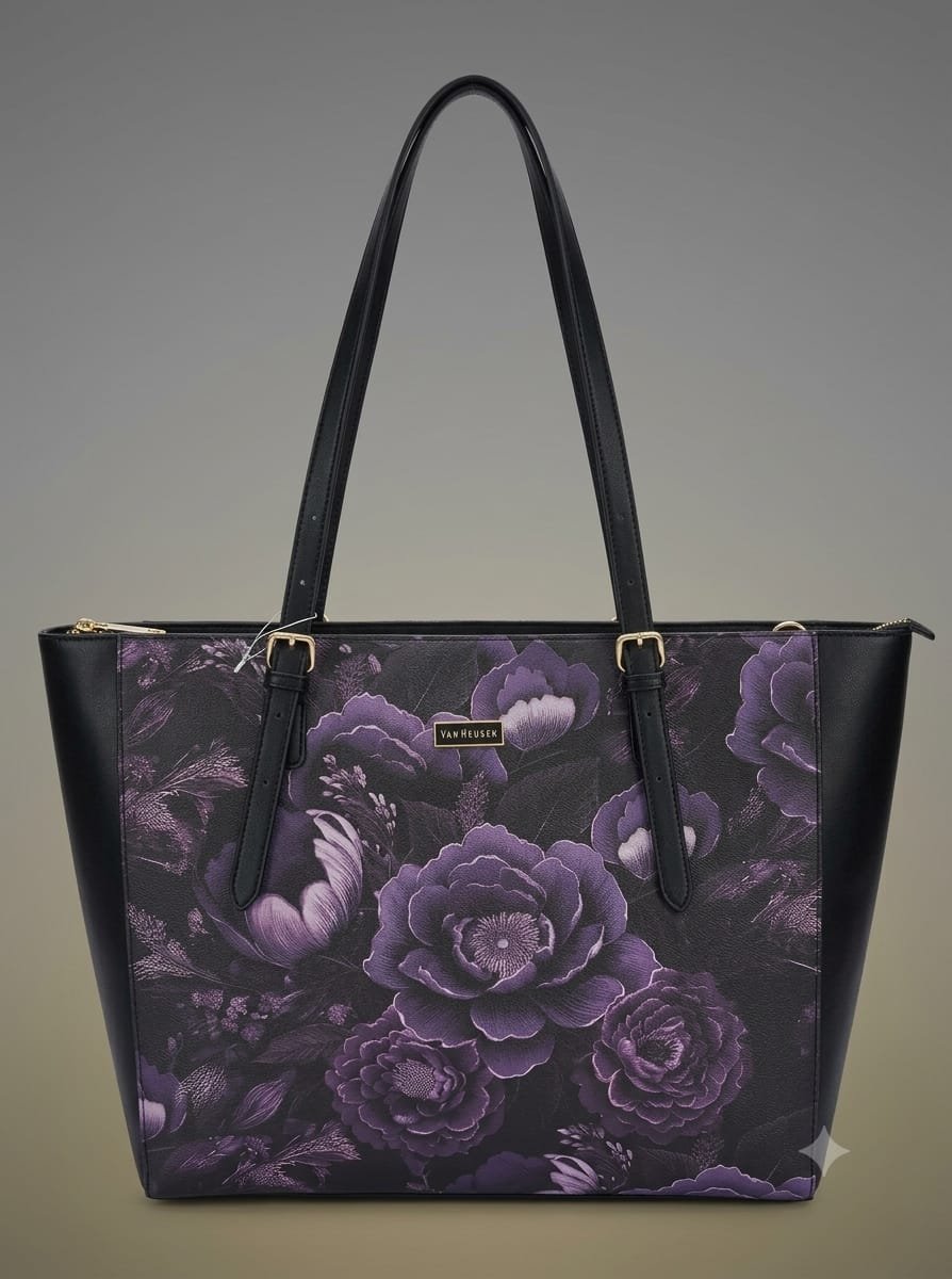 Women Black Floral Print Casual Tote Bag