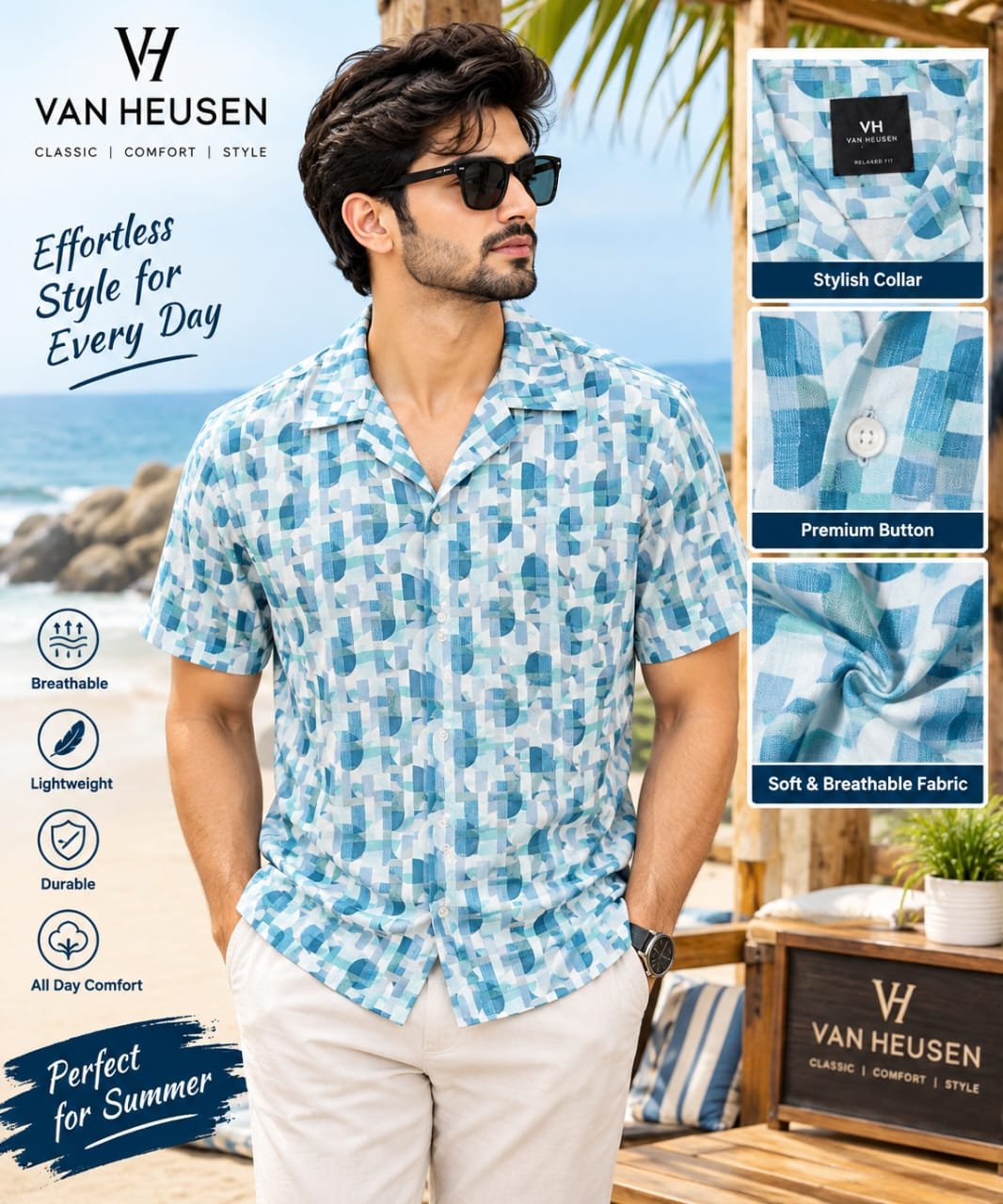 Blue Printed Opaque Casual Shirt