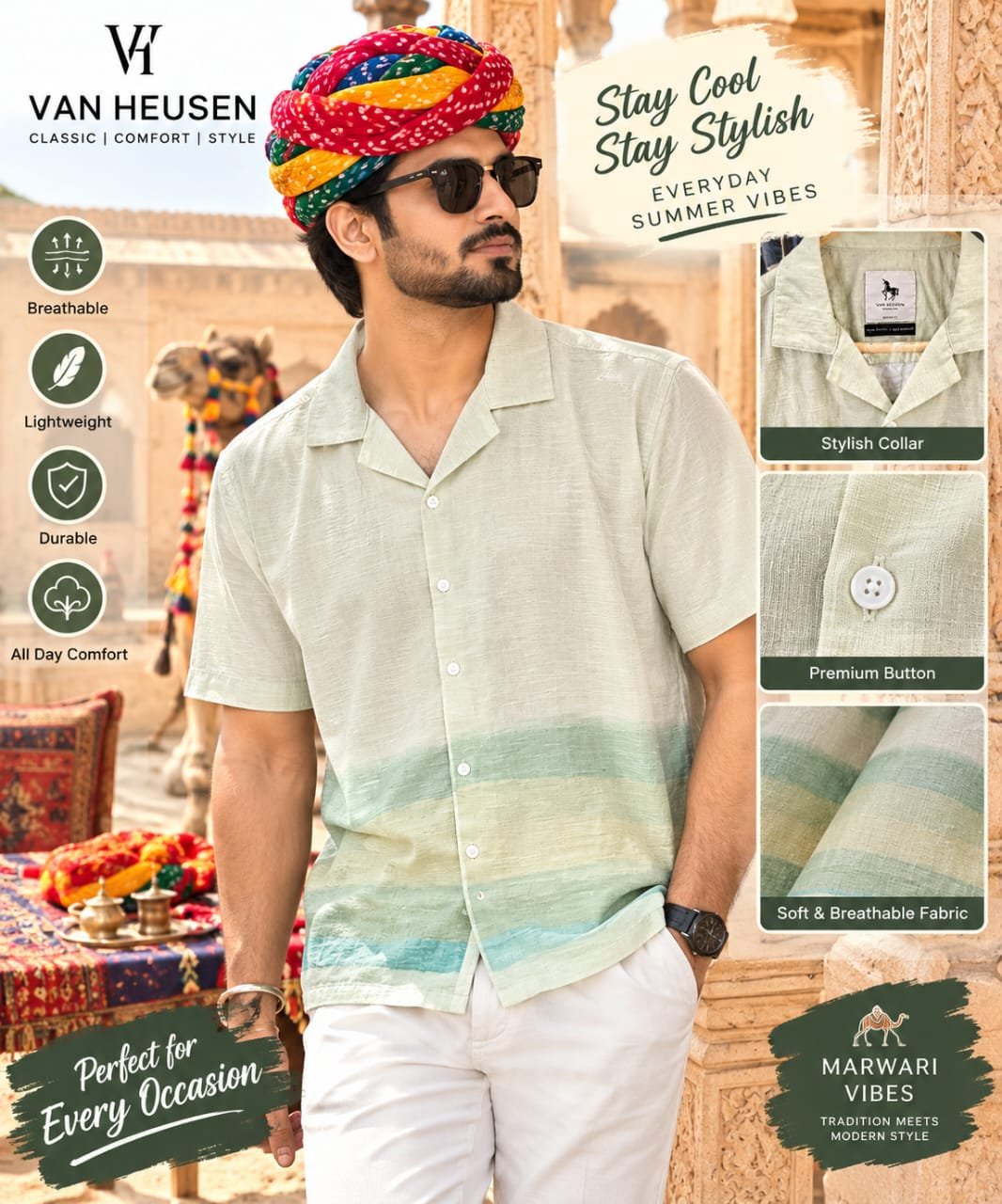 VAN HEUSEN Men Green Slim Fit Print Half Sleeves Party Shirt